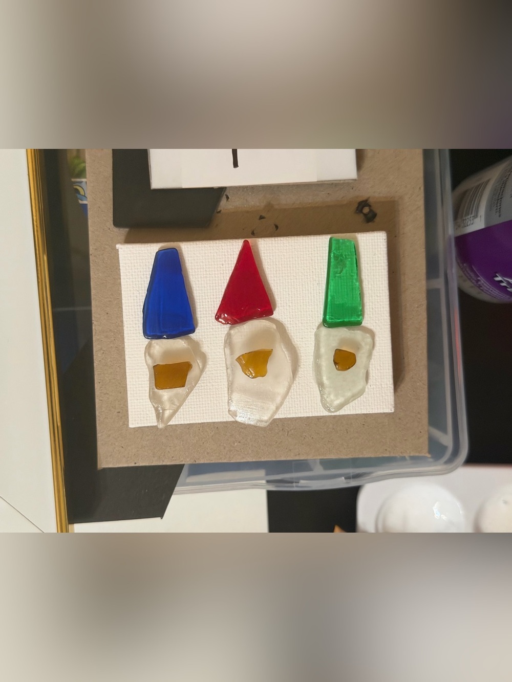 Handmade Sea Glass Gnome Art on 2”X3” MINI Canvas